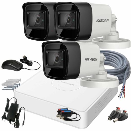 3 kamerás HIKVISION kamerarendszer 8MP-es, HD-TVI kültéri, beltéri, nagylátószögű kamerával