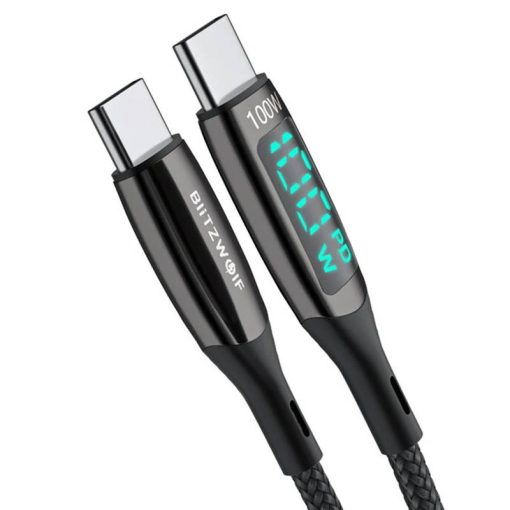 BlitzWolf BW-TC23 USB-C to USB-C kábel, kijelzővel, 100W, 0.9m (fekete)